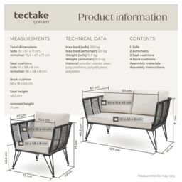 tectake Garden Furniture Set Sundo in Dark Grey - Size: 4 Person - thumbnail 6