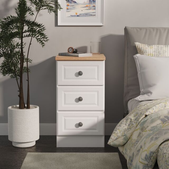 Ready Assembled 2 U Surrey 3 Drawer Bedside Cabinet (Ready Assembled) in White - Size: Small - image 1