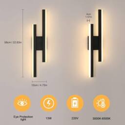 COMELY 13W Indoor Wall Lights, 3 Colour Temperature Acrylic Wall Lights, Black - thumbnail 3