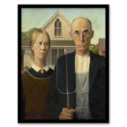 Artery8 Grant Wood American Gothic Midwestern Farmers Framed Art Picture Print - Size: A4 - thumbnail 1