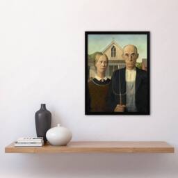 Artery8 Grant Wood American Gothic Midwestern Farmers Framed Art Picture Print - Size: A4 - thumbnail 2