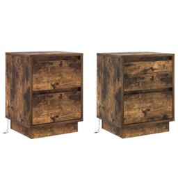 Berkfield Home Bedside Cabinets with LED Lights 2 pcs Smoked Oak 39x34.5x50 cm - thumbnail 2