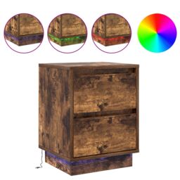 Berkfield Home Bedside Cabinets with LED Lights 2 pcs Smoked Oak 39x34.5x50 cm - thumbnail 4