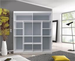 RAC3 Bedroom Sliding Wardrobe with LED - Modern Mirror Wardrobe-203cm in White - thumbnail 2