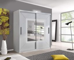RAC3 Bedroom Sliding Wardrobe with LED - Modern Mirror Wardrobe-203cm in White - thumbnail 1