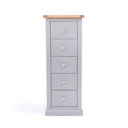 Cabinet Bits Rocca 5 Drawer Narrow Chest of Drawers Chrome Knob in Grey - thumbnail 1