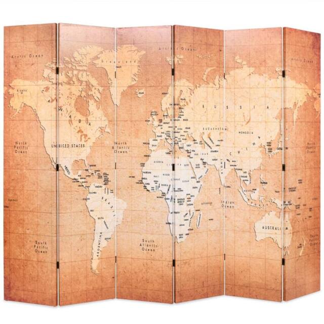 Berkfield Home Folding Room Divider 228x170 cm World Map Yellow - image 1
