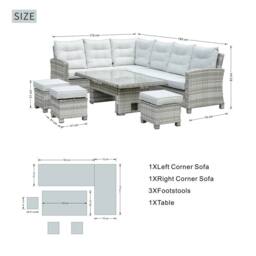 Direct Wicker 8-Seater Premium Outdoor Garden Sofa Set with Rising Table, White - Size: 3 Pack - thumbnail 2