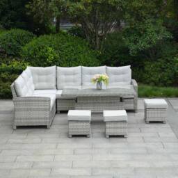 Direct Wicker 8-Seater Premium Outdoor Garden Sofa Set with Rising Table, White - Size: 3 Pack - thumbnail 8