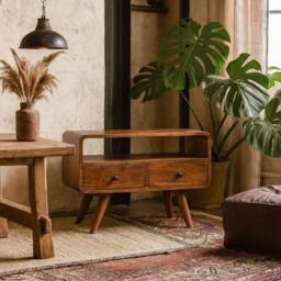 Wyld Haus Venzone Mini Chestnut Mango Wood TV Media Unit with 2 Drawers in Brown - thumbnail 1