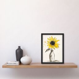 "Artery8 Single Sunflower in Vase Yellow Grey Watercolour Framed Art Print - Size: W12"" x H16""" - thumbnail 4