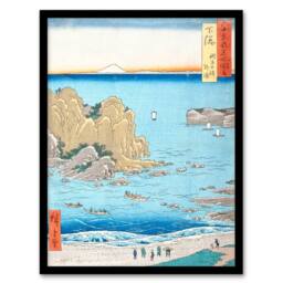Artery8 Utagawa Hiroshige Framed Wall Art Print Shimosa Province Choshi Beach in Blue - Size: A4 - thumbnail 1