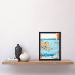 Artery8 Utagawa Hiroshige Framed Wall Art Print Shimosa Province Choshi Beach in Blue - Size: A4 - thumbnail 2