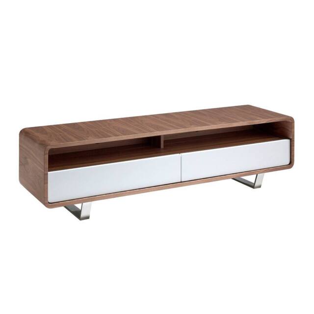 Angel Cerda Walnut TV Stand with White MDF Drawers & Chrome in Brown - image 1