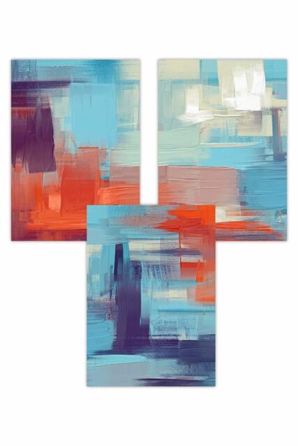 ARTZE Set of 3 Geometric Abstract Sunset Plaza In Purple, Blue & Orange Art Posters in Purple - Size: W50 cm x H70 cm - image 1