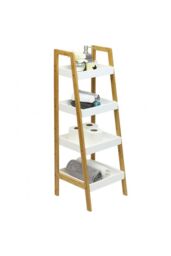 Living and Home 4 Tiers Ladder Shelf Storage Organizer Wooden Freestanding Bookshelf Bathroom Storage Rack in Brown - thumbnail 5