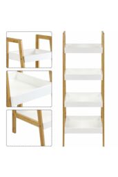 Living and Home 4 Tiers Ladder Shelf Storage Organizer Wooden Freestanding Bookshelf Bathroom Storage Rack in Brown - thumbnail 3