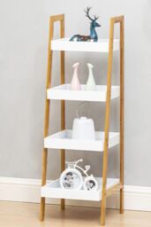 Living and Home 4 Tiers Ladder Shelf Storage Organizer Wooden Freestanding Bookshelf Bathroom Storage Rack in Brown - thumbnail 2