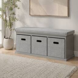 STILVORA Shoe Storage Bench with 3 Drawers & Padded Seat in Grey