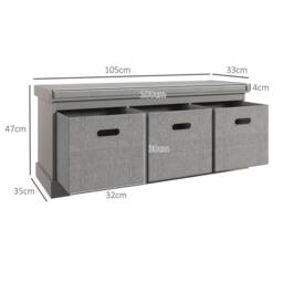 STILVORA Shoe Storage Bench with 3 Drawers & Padded Seat in Grey - thumbnail 2