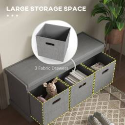 STILVORA Shoe Storage Bench with 3 Drawers & Padded Seat in Grey - thumbnail 5