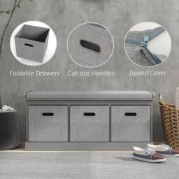 STILVORA Shoe Storage Bench with 3 Drawers & Padded Seat in Grey - thumbnail 6