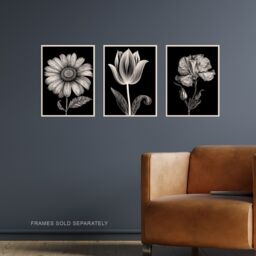 Artery8 Wall Art Print Set of 3 Elegant Single Tulip Daisy Rose Spring Flowers Black & White Floral Impact Artworks Living Room Poster s Pack - thumbnail 2
