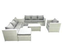 Fimous Wicker PE Rattan Sofa Garden Furniture Set with Armchair Oblong Coffee Table Big Footstool Light Grey Mixed - thumbnail 1