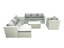 Fimous Wicker PE Rattan Sofa Garden Furniture Set with Armchair Oblong Coffee Table Big Footstool Light Grey Mixed - thumbnail 2