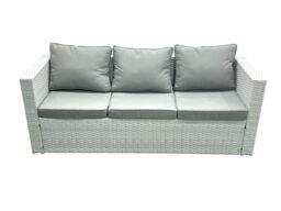 Fimous Wicker PE Rattan Sofa Garden Furniture Set with Armchair Oblong Coffee Table Big Footstool Light Grey Mixed - thumbnail 5