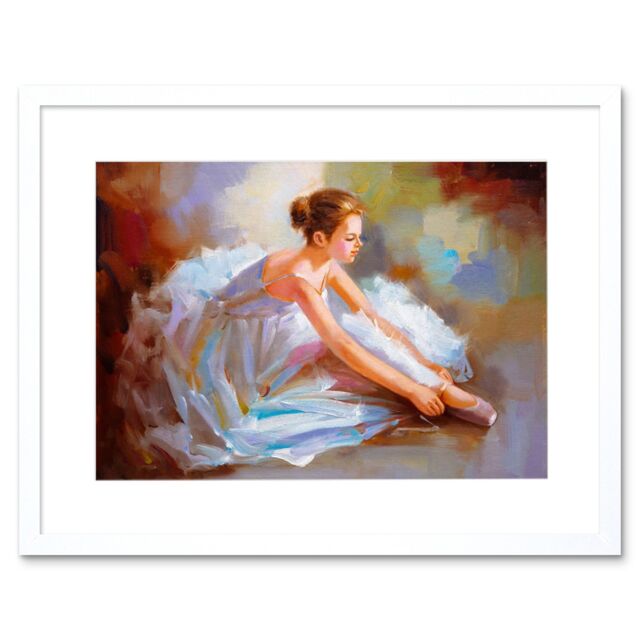 "Artery8 Wall Art Print Ballet Dancing Shoes Painting Art Framed 9x7 inch in White - Size: W7"" x H9""" - image 1