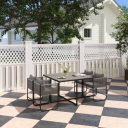 OUTSUNNY Rattan Dining Set, Rattan Cube Dining Sets w/ Space-saving Design in Grey - Size: 5 Pack