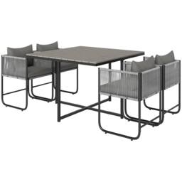 OUTSUNNY Rattan Dining Set, Rattan Cube Dining Sets w/ Space-saving Design in Grey - Size: 5 Pack - thumbnail 2