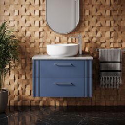 Balterley 2 Drawer Wall Hung Vanity Unit Grey Laminate Worktop, Blue 800mm - thumbnail 8