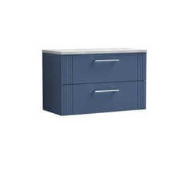 Balterley 2 Drawer Wall Hung Vanity Unit Grey Laminate Worktop, Blue 800mm - thumbnail 1