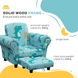 AIYAPLAY 2 Piece Kids Sofa Set with Dinosaur Design, for Nursery in Blue - thumbnail 5