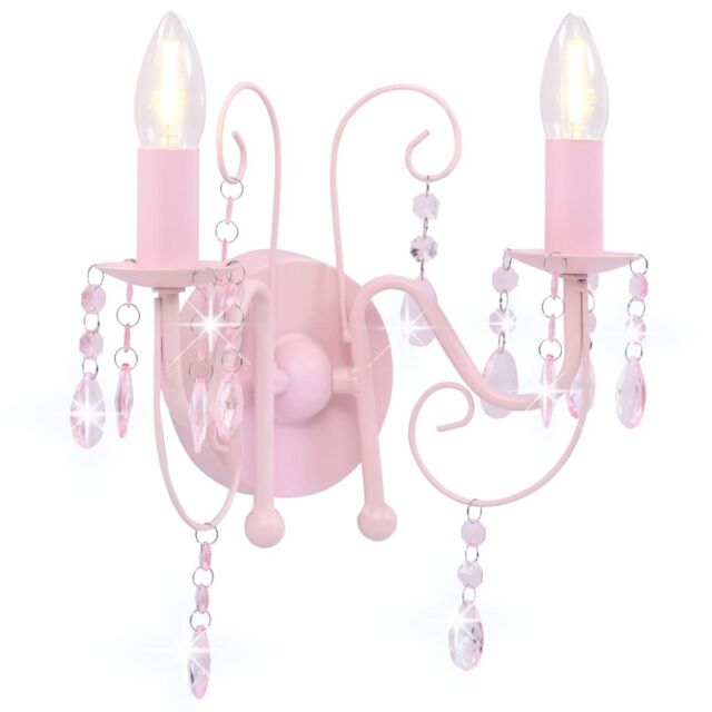 Berkfield Home Wall Lamp with Beads Pink 2 x E14 Bulbs - image 1