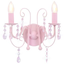 Berkfield Home Wall Lamp with Beads Pink 2 x E14 Bulbs - thumbnail 3