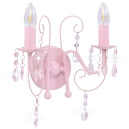 Berkfield Home Wall Lamp with Beads Pink 2 x E14 Bulbs - thumbnail 2
