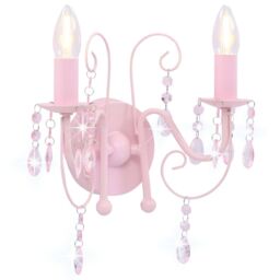 Berkfield Home Wall Lamp with Beads Pink 2 x E14 Bulbs - thumbnail 1