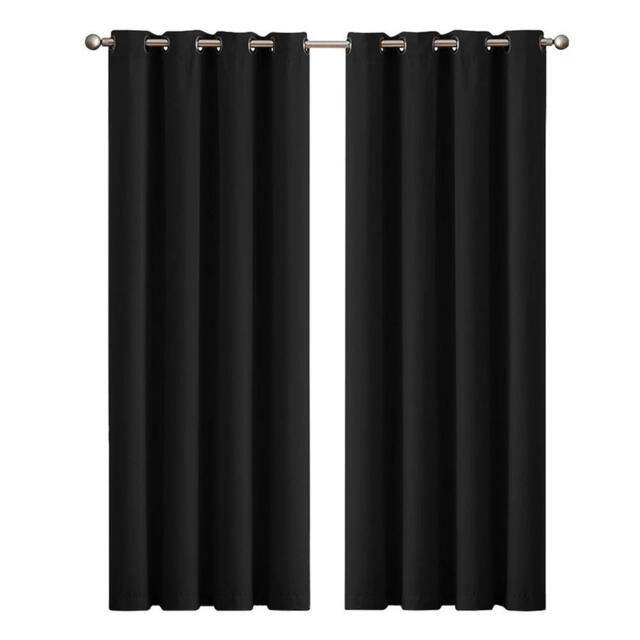 VOGREX 167x183cm Black Thermal Blockout Eyelet Curtains - Size: 167x183 cm - image 1