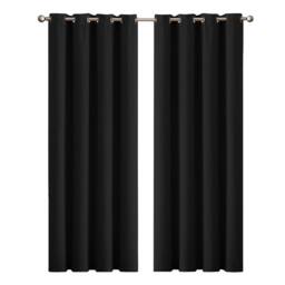 VOGREX 167x183cm Black Thermal Blockout Eyelet Curtains - Size: 167x183 cm