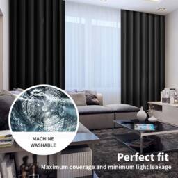 VOGREX 167x183cm Black Thermal Blockout Eyelet Curtains - Size: 167x183 cm - thumbnail 6