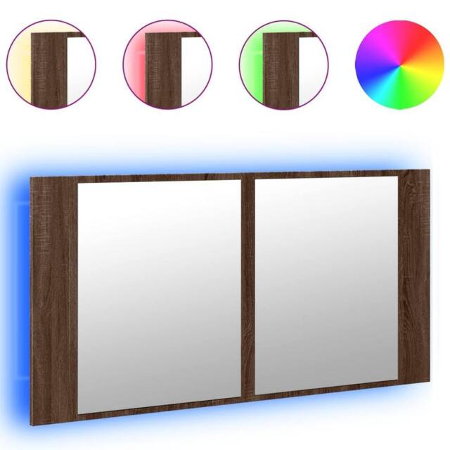 Berkfield Home LED Bathroom Mirror Cabinet Brown Oak 90x12x45 cm Acrylic - Size: 90 x 12 x 45 cm - image 1