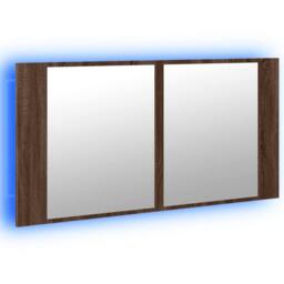 Berkfield Home LED Bathroom Mirror Cabinet Brown Oak 90x12x45 cm Acrylic - Size: 90 x 12 x 45 cm - thumbnail 5