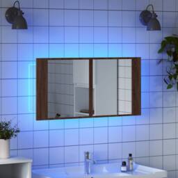 Berkfield Home LED Bathroom Mirror Cabinet Brown Oak 90x12x45 cm Acrylic - Size: 90 x 12 x 45 cm - thumbnail 4