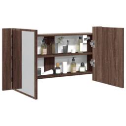Berkfield Home LED Bathroom Mirror Cabinet Brown Oak 90x12x45 cm Acrylic - Size: 90 x 12 x 45 cm - thumbnail 2