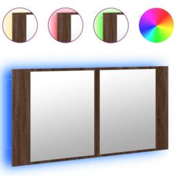 Berkfield Home LED Bathroom Mirror Cabinet Brown Oak 90x12x45 cm Acrylic - Size: 90 x 12 x 45 cm
