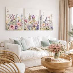 "Mafett Set of 3 Modern Floral Canvas Wall Art Pink Flowers - Size: W18"" x H24""" - thumbnail 1