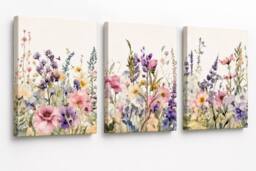 "Mafett Set of 3 Modern Floral Canvas Wall Art Pink Flowers - Size: W18"" x H24""" - thumbnail 2